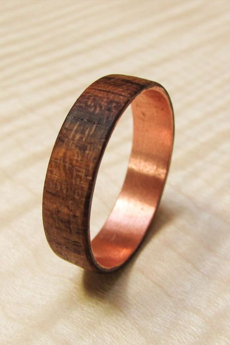 Copper Wedding Ring, Copper Wedding Band, Copper And Wood, Wooden Wedding Bands, Alternative Wedding Bands, Wood Wedding Band, Wedding Ring Unique, Copper Wedding, Wooden Ring Box