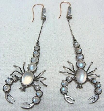 Fabulous Vintage Moonstone Scorpion Earrings on White Peacock Jewels Ruby Lane Scorpion Jewelry, Scorpion Earrings, Scorpio Jewelry, Beaded Bugs, Get Home Bag, Dream Wishlist, White Peacock, Diy Clothing, Moonstone Earrings