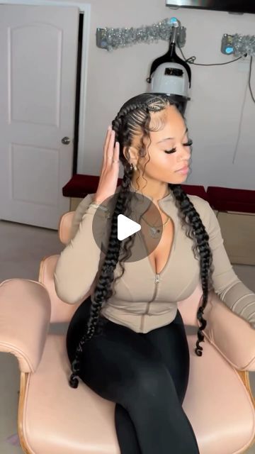 ProtectiveStyles on Instagram: "The perfect BOHO/Cornrows😍 “ @_lalaranoy I let @braids_by_twosisters freestyle on me🤎🫣 what do we think???” #protectivestyles #naturalhair #cornrows #bohobraids" Two Cornrow Braids With Curls, Feed In Braids Curly Hair, Bohemian Cornrow Ponytail, 2 Cornrow Braids With Curls, Easy Vacation Braids For Black Women, Boho Two Braids, 2 Feedin Braids With Curly Hair, Side Cornrows With Box Braids, Cornrows With Boho Curls