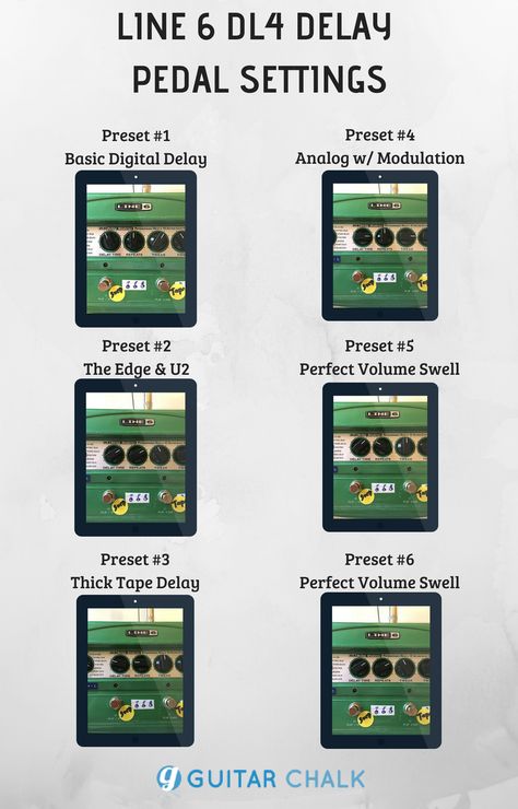 The Line 6 DL4 delay pedal settings cookbook and tone guide, https://www.guitarchalk.com/line-6-dl4-settings-cookbook-detailed-guitar-presets/ #guitar #guitarpedals #pedalboard #geartalk Guitar Gadgets, Amp Settings, Audio Production, Guitar Rig, Delay Pedal, Distortion Pedal, Guitar Gear, Guitar Tips, Guitar Stuff