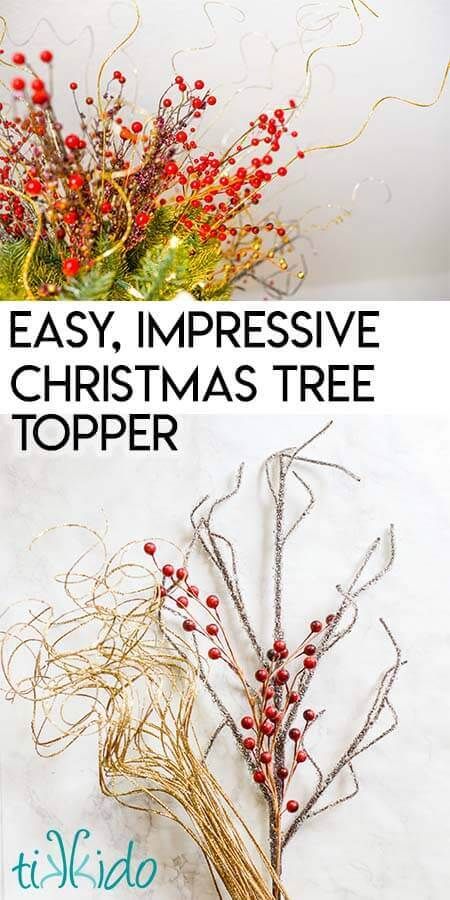 It's day 10 of the 12 Days of Christmas blog hop, and we're sharing our best Christmas tree ideas and inspiration today.  I'm showing off my easy DIY christmas tree topper that really makes a statement. I can't even call it a craft.  It's more of a technique, but it has an amazing WOW factor.Welcome to Day 10 of the Fourth Annual 12 Days of Christmas Series! Christmas Tree Topper Rustic, Diy Tree Topper, Christmas Tree Picks, Friends Ideas, Diy Christmas Tree Topper, Toppers Diy, Christmas Tree Tops, Christmas Topper, How To Make Christmas Tree