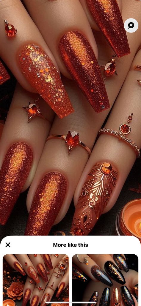 Nails With Gems, Autumn Nails, Fall Nail, Fall Nail Designs, Fall Nails, Nail Designs, Gems, Nails, Gold