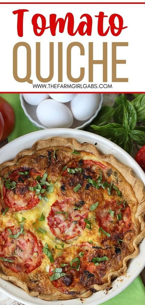 Tomato Pie Recipe Easy, Easy Quiche Recipe, Quiche Recipes Crustless, Tomato Pie Recipe, Tomato Quiche, Tomato Breakfast, Vegeterian Recipes, Easy Quiche, Tomato Dishes