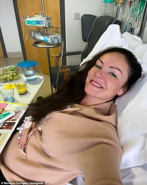 Amazing: Married At First Sight's Marilyse Corrigan shared a beaming snap from her hospital bed on Friday after donating one of her kidneys to save her ex Shaun's life Hospital Bed Snap, Woman In Hospital, Kidney Donation, Married At First Sight, Hospital Bed, Save Her, A Woman, Bed, Quick Saves