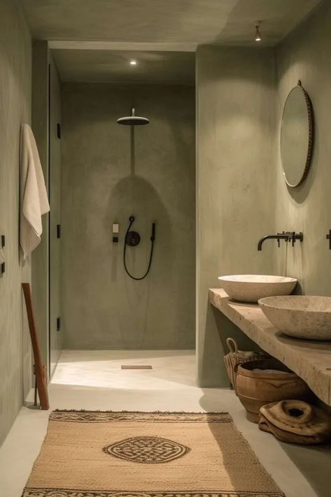 Dive into our blog for sleek wet room decor ideas! Pin this to discover how to blend style and functionality for a bathroom that's both sophisticated and practical. Nature Inspired Bathroom Ideas, Japanese Wet Room, Plastered Bathroom, Small Wet Room Bathroom, Restrooms Ideas, Wet Bathroom Ideas, Plaster Bathroom, Toilet Inspiration, Wet Room Ideas