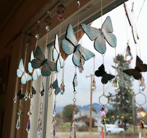 Brianca | Polymer Clay & Resin Artist on Instagram: "Here is a look at the newest collection so far, I will try to keep up with posting photos as I go. Not just reels! 😂💙 #polymerclayartist #bluebutterflies #icy #winter #candycanes #hotcocoa #holiday #handmade #earrings #suncatcher" Polymer Clay Suncatcher, Clay Suncatcher, Resin Artist, Polymer Clay Resin, Artist On Instagram, Hot Cocoa, Side Hustle, Keep Up, Suncatchers