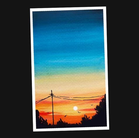 Gouache Sunset Painting Tutorial Sunset Marker Drawing, Colorful Sunset Painting, Sunset Gouache Painting, Drawing Ideas Sunset, Gouache Sunset, Sunset Painting Tutorial, Postcard Painting, Gauche Painting, Drawing Sunset