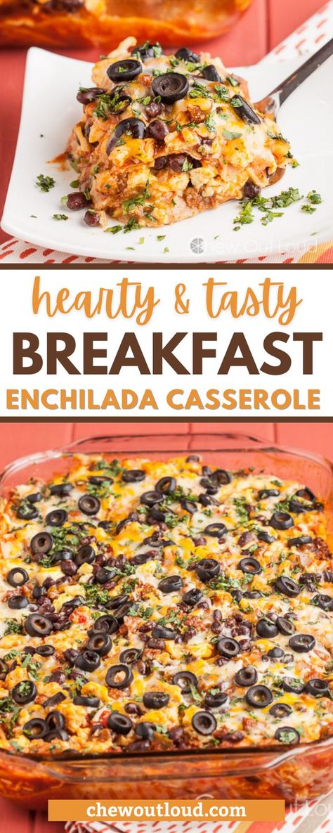 This tasty breakfast enchilada casserole is perfect for feeding a group, as it’s hearty and satisfying. There is a nicely mild kick to it, which make the flavors pop. Feel free to modify the spice level, using mild or medium (or hot!) salsa. #breakfastcasserole #enchiladacasserole #breakfastenchiladacasserole #enchiladabreakfastcasserole Breakfast Enchilada Casserole, Breakfast Enchiladas Casserole, Savory Breakfast Recipes, Make Ahead Breakfast Casserole, Breakfast Enchiladas, Healthy Brunch Recipes, Hot Salsa, Hot Breakfast, Breakfast Casseroles