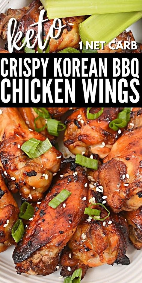 Keto Chicken Wings Recipes, Keto Korean Recipes, Asian Keto Recipes, Keto Korean Bbq, Keto Wings Recipe, Korean Bbq Chicken Wings, Chicken Wings Keto, Korean Bbq Wings, Keto Wings