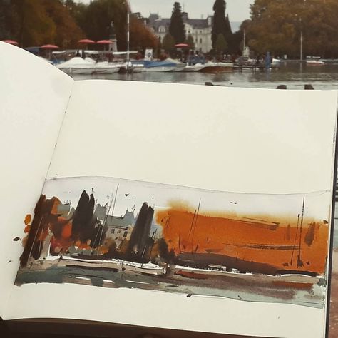 Watercolor Boat, Master Watercolor, Environment Painting, Landscape Sketch, Watercolor Architecture, Artist Sketchbook, Gouache Art, Watercolour Inspiration, Literature Art