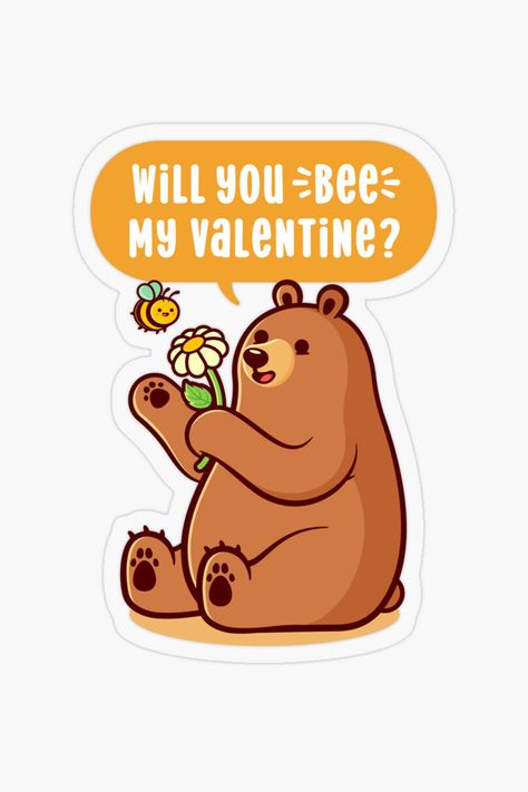 This bear and bee design features a cute animal pun: "will you bee my valentine?" It makes the perfect Valentine's Day gift. Will You Bee My Valentine, Bee My Valentine, Animal Puns, Valentine Stickers, Bee Design, My Valentine, Gifts For Nature Lovers, Nature Lovers, Puns