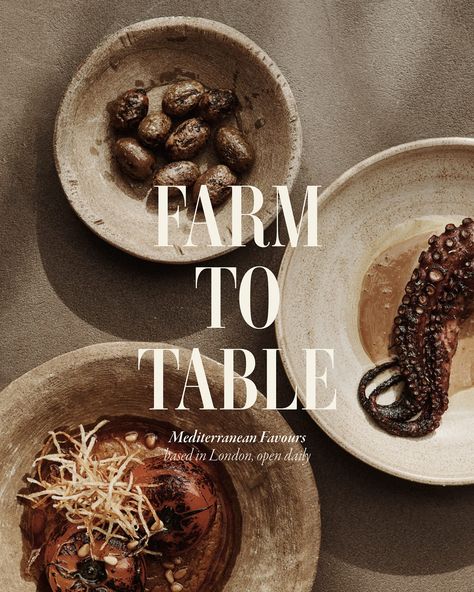 Farm to table is a shared dining experience nestled in London. Dishes are inspired by the Mediterranean kitchen. The restaurant is looking for a new brand identity that showcases their unique dishes. #modernbrieffarmtotable #branding #brandinginspiration #brandingagency #brandingstudio #brandingstrategy #restaurantbranding #brandingdesign #foodbranding #brandingstudio #mediterranean #fresh #graphicdesign #brief #challenge #restaurant #logodesigner #designer #design #graphicdesigncommunity #c... Mediterranean Website Design, Brand Identity Restaurant, Mediterranean Restaurant Branding, Culinary Branding, Restaurant Instagram Feed, Mediterranean Restaurant Design, Cafe Content, Restaurant Graphic Design, Classy Restaurant