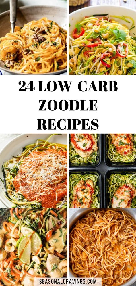 Have you tried zoodles yet? Zoodles are spiralized vegetable noodles that can be a delicious and nutritious low carb replacement for pasta. Aside from being low in carbs, it is also lower in calories, making it an excellent choice for anyone looking to lose weight. Check out these delicious and creative low-carb pasta recipes using zoodles to add to your meal rotation. Zucchini Spaghetti Recipe, Low Carb Pasta Recipes, Low Carb Noodles, Zucchini Noodle Recipes, Diet Dinner Recipes, Zoodle Recipes, Low Carb Low Fat Recipes, Veggie Noodles, Spiralizer Recipes