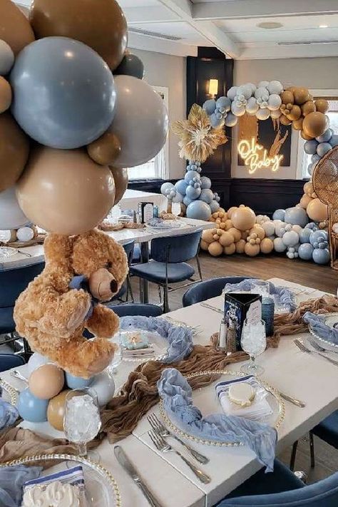 Can't Bearly Wait, I Can Nearly Wait Baby Shower Ideas, We Can Bearly Wait Table Centerpieces, We Can Barely Wait Backdrop, Babyshower Decoration For Boys, We Can Bearly Wait Boy Baby Shower Ideas, We Bearly Can Wait, Baby Reception Ideas, Cute Baby Boy Baby Shower Themes