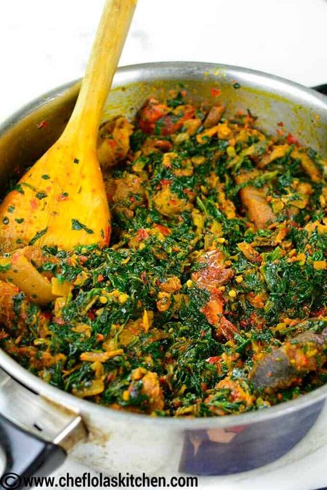 Spinach Stew (Efo Riro) - Chef Lola's Kitchen Efo Riro Recipe, Spinach Stew Ghana Recipe, African Spinach Recipes, Efo Riro Nigerian Food, Stewed Spinach, Naija Food, Efo Riro, Nigerian Foods, Spinach Stew