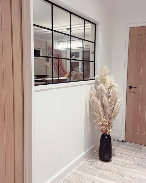 🔨 Kate & Craig 🔨 on Instagram: “✨HALLWAY UPDATE ✨ We have finally got round to tackling that AWFUL interior window in the hallway 🙌🏼 What do you think???🤩 PS Please…” Small Hallway Window Ideas, Internal Windows For Light Hallway, Internal Window Between Rooms, Front Vestibule, Hallway Window, Hallway Update, Hallway Renovation, Narrow Hallway Decor, Internal Window