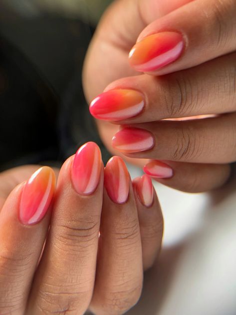 Gloss Chrome – Vacation Nail Shop Peach Mermaid Nails, Vibrant Chrome Nails, November Vacation Nails, Nails Inspo Vacation, Ombré Nails Chrome, Vacation Nails Coral, Cool Nail Inspo Summer, Colorful Pearl Nails, Chrome Colorful Nails