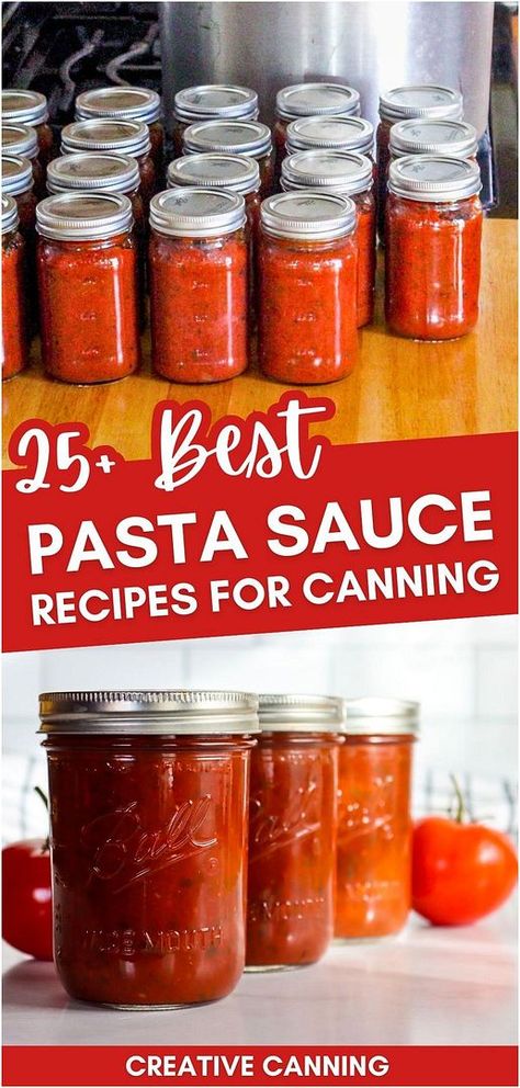 Discover 25+ best pasta sauce recipes for canning and learn how to safely preserve your favorite sauces at home. From garlic basil tomato sauce to homemade pizza sauce and vodka sauce, these tested recipes ensure delicious, safe canning results. Find more preserving tomatoes, pasta sauce ideas, homemade pasta sauce, and Canning for Beginners at creativecanning.com. Pasta Sauce Canning Recipe, Pasta Sauce Ideas, Canning Pasta Sauce, Best Pasta Sauce Recipe, Homemade Tomato Pasta Sauce, Best Pasta Sauce, Recipes For Canning, Cherry Tomato Pasta Sauce, Sauce Ideas