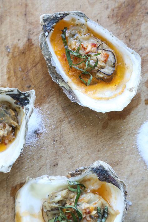 These grilled oysters are topped with an addictive chipotle bourbon butter, inspired by the BBQ oysters at Hog Island Oyster. They're also great broiled! | Recipe on Feed Me Phoebe Bbq Oysters, Bourbon Butter, Grill Dessert, Tomales Bay, Grilled Oysters, Oyster Recipes, Butter Recipes, Butter Recipe, Adobo