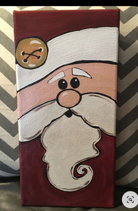 Santa Claus Canvas Painting Easy, Simple Paintings For Christmas, Santa Canvas Painting Easy, Easy Things To Draw Christmas, Easy Christmas Things To Paint, Gingerbread Man Painting On Canvas, Santa Claus Art For Kids, Simple Christmas Canvas Paintings, Christmas Diy Painting Canvas