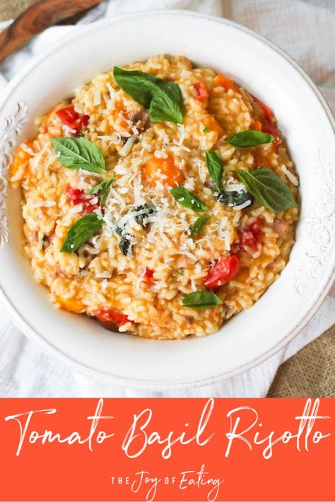 Mediterranean Risotto Recipes, Tomato Basil Risotto, Mediterranean Risotto, Spoiled Boyfriend, Healthy Risotto Recipes, Tomato Risotto Recipes, Healthy Risotto, Basil Risotto, Risotto Recipes Easy