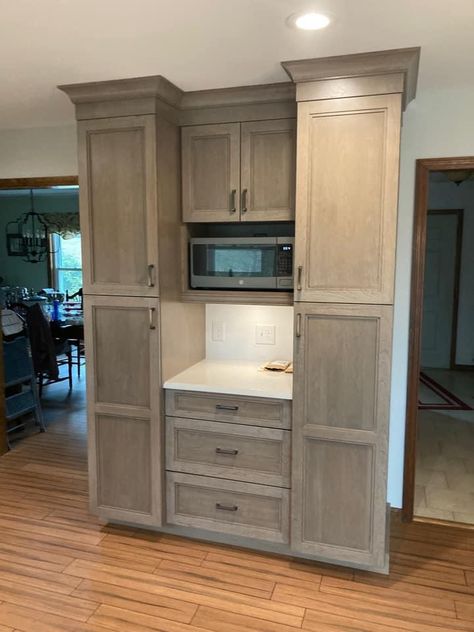 Diy Pantry With Coffee Bar, Coffee And Pantry Area, Pantry Cabinet Beside Stove, Coffee Station And Pantry, Coffee Bar Between Pantry Cabinets, Coffee Bar Pantry Wall, Counter Depth Pantry Cabinet, Kitchen Pantry Coffee Bar, Breakfast Nook Into Pantry