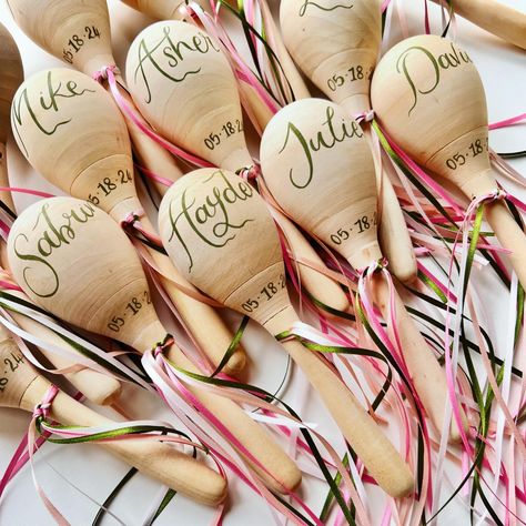 The prettiest spring time colours 🌸 - - - - - - - - - - 🏷️ wedding decor, personalised tambourines, personalized tambourines, personalised maracas, wedding maracas, wedding place settings, event planners uk, destination weddings, hand lettering, unique weddings, 2024 weddings, 2025 weddings #2024wedding #2025wedding #weddingplacesetting Maracas Party Favor, Maracas Wedding Favor, Wedding Tambourine, Maracas Wedding, Wedding Maracas, Weddings 2025, Latin Wedding, Weddings 2024, Wedding Favour Ideas