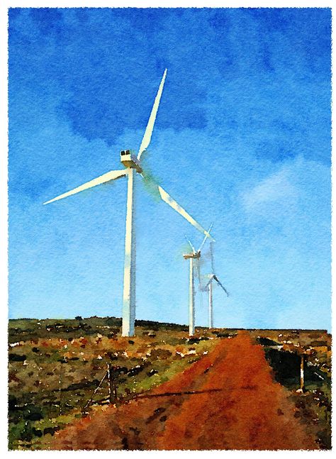 Digital drawing in Photoshop of a Wind turbine in Darling South Africa Wind Turbine Painting, Wind Mill Drawing, Wind Turbine Drawing, Wind Turbine Art, Wind Turbines Art, Reflections Art, Wind Drawing, Landscape References, Village Drawing