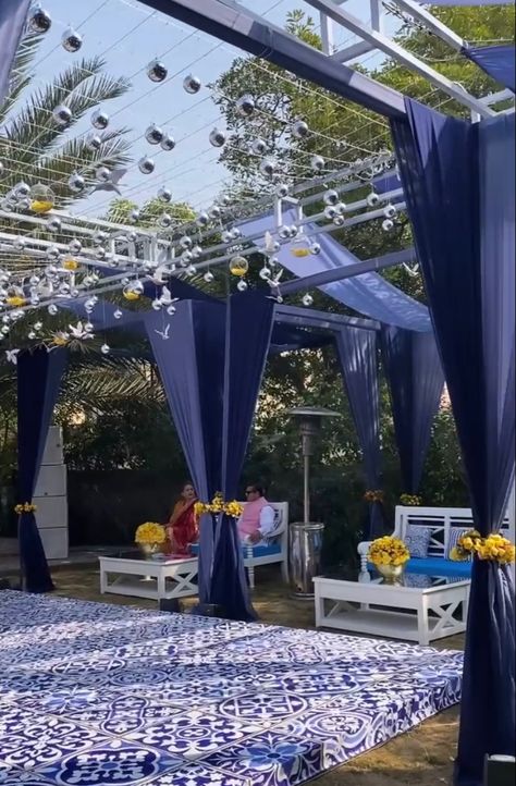 Blue And White Indian Wedding Decor, Blue And White Haldi Decor, Carnival Wedding Theme, Talavera Wedding, Haldi Decor, Mexican Themed Weddings, Corporate Events Decoration, Wedding Background Decoration, Mediterranean Wedding