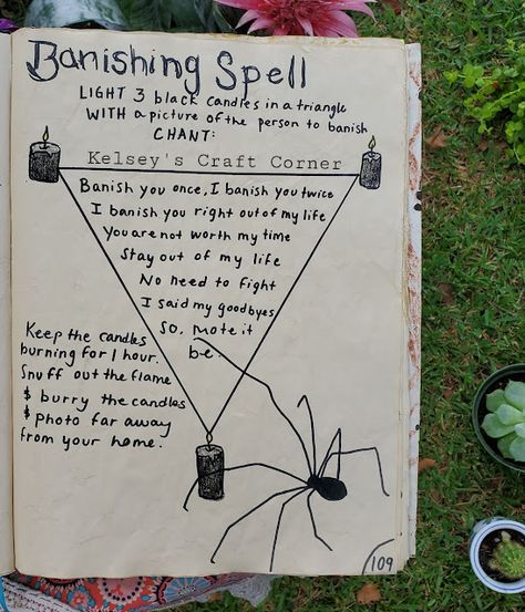 Kelsey's Craft Corner: Updated photos of spell book pages from my Stregheria Diy Spell Book, Spell Book Pages, Banishing Spell, Witchcraft Spells For Beginners, Revenge Spells, Spells For Beginners, Magic Spell Book, Grimoire Book, Under Your Spell