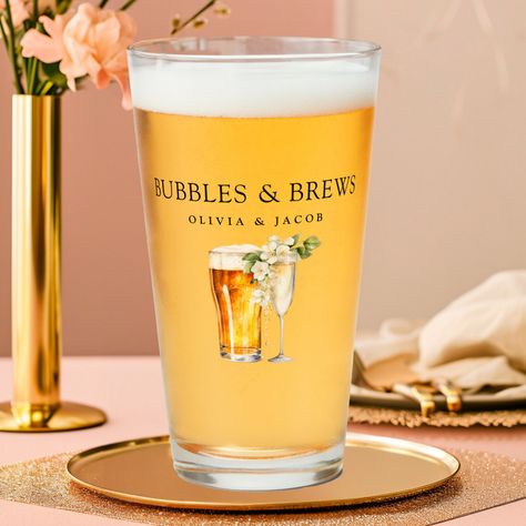 Bubbles And Brews Couples Shower Ideas, Couples Shower Themes, Bubbles And Brews, Couple Wedding Shower, Shower Glass, Couples Wedding, Paper Coaster, Couple Shower, Glass Shower