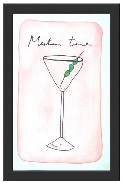 Martini Watercolor Painting, Martini Art Paintings, Martini Acrylic Painting, Martini Glass Painting Canvas, Perfect Martini Painting, Top Paintings, Dry Martini, Print Painting, Pottery Dishes