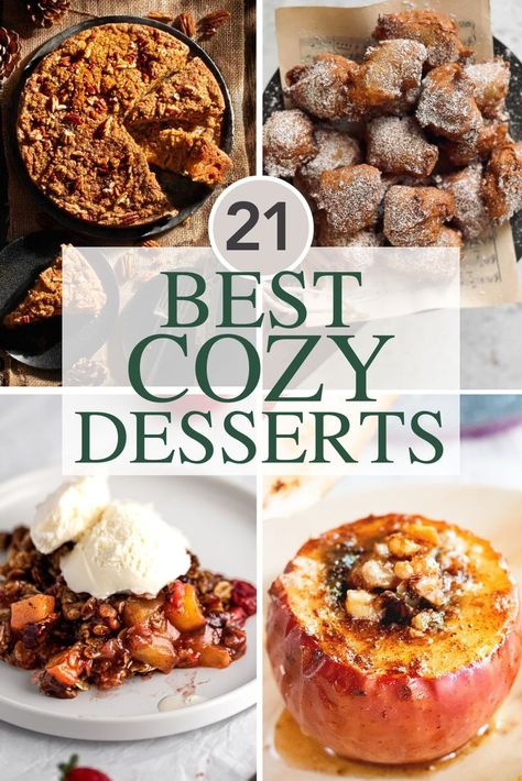 Four images of winter dessert recipes and ideas like crisp. Andes Mint Cookies, Pumpkin Crisp, Whole Wheat Muffins, Malva Pudding, Cherry Crumble, Winter Dessert, Fresh Apple Cake, Warm Desserts, Caramelised Apples