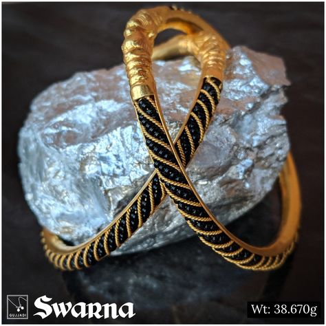 Twined karimani bangle.. wuth elephant heads.. - Gujjadi swarna jewellers Blackbead Gold Bangles, Karimani Bangle Designs, Black Beads Bangles Gold, Black Beads Bangles, Mangalsutra Bangles, Swarna Jewellers, Pearl Bangles Gold, Gold Bangles Indian, Bangle Design