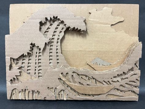 Cardboard Drawing Art, Cardboard Texture Art, Low Relief Sculpture Cardboard, Cardboard 3d Art, Cardboard Layered Art, 3d Cardboard Art, Cardboard Relief Sculpture, Cardboard Art Projects, Cardboard Relief