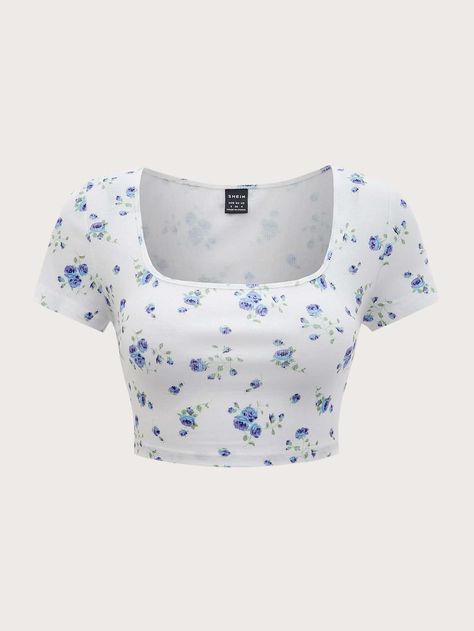 Shein Shirts & Tops, Short Dr, Pretty Tops, Floral Shirts, Womens Tops Summer, Fabric Floral, Women T Shirts, Dope Outfits, Shein Tops