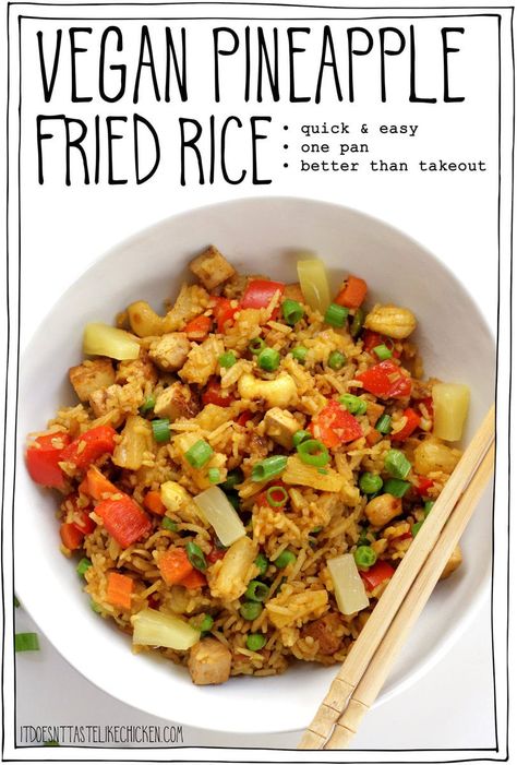 Vegan Pineapple Fried Rice Vegan Pineapple Fried Rice, Veggie Chow Mein, Pineapple Fried Rice Recipe, Pineapple Fried Rice, Asian Dinners, Vegan Rice, Better Than Takeout, Pot Dinners, Vegan Side Dishes