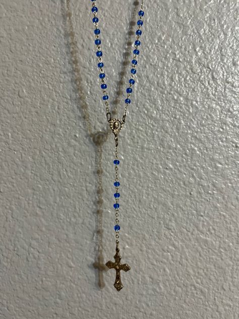 Blue Rosary For Healing, Handmade Blue Rosary With Cross, Spiritual Blue Rosary With Gemstone Beads, Blue Spiritual Rosary With Gemstone Beads, Blue Rosary, Cool Lettering, Jewellery Ideas, Quince, Car Interior