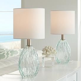 Rita Glass Accent Lamps Set of 2 with WiFi Smart Sockets Modern Accent Table, Small Accent Tables, Coastal Farmhouse Decor, Modern Accent Tables, Coastal Bedrooms, Translucent Glass, Bedside Night Stands, Coastal Bedroom, Beach House Interior