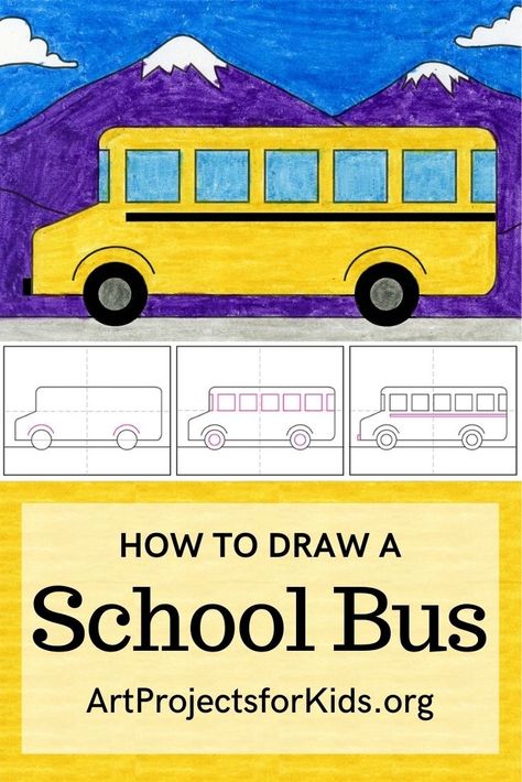 How To Draw A School Bus, School Bus Drawing Easy, School Bus Tattoo, Bus Drawing Easy, Bus Coloring Page, Teacher Rocks, School Bus Art, Vehicles Drawing, School Bus Pictures