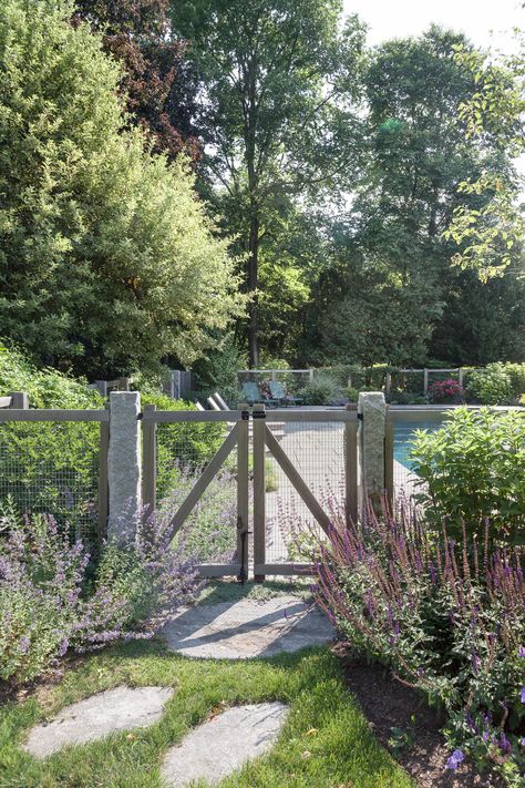 Cartwright Road | Matthew Cunningham Landscape Design LLC Backyard Garden Aesthetic, Diy Fence Ideas, Pool Fencing Landscaping, Needham Massachusetts, Farmhouse Backyard, Deer Resistant Perennials, Pool Fencing, Driveway Ideas, Green Granite