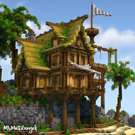 Minecraft Building Ideas Jungle House, Starter Jungle House Minecraft, Turtle Island Minecraft, Minecraft Building Ideas Bamboo, Minecraft House Ideas Jungle, Minecraft Woods House, Bamboo Jungle House Minecraft, Bamboo Pallet Minecraft, Minecraft Island Layout