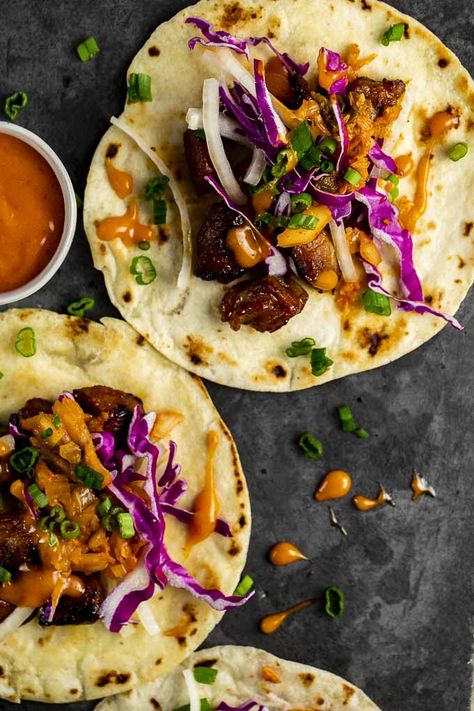 Korean Pork Tacos, Korean Pork Bulgogi, Spicy Pork Bulgogi, Bbq Instant Pot, Bulgogi Tacos, Spicy Korean Noodles, Pork Bulgogi, Instant Pot Korean, Dorm Recipes