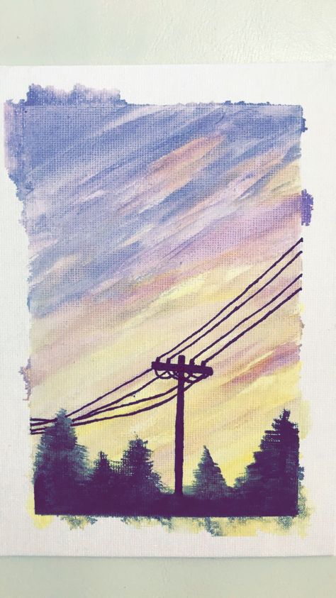 How To Paint Power Lines, Power Line Painting Easy, Sunset Power Lines Painting, Power Lines Art, Power Line Painting, Power Lines Drawing, Powerline Painting, Power Line Drawing, Power Lines Painting