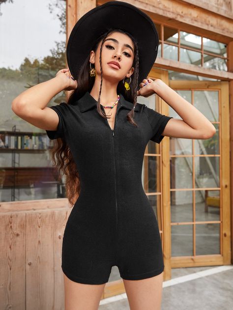 Body Figure, Grunge Aesthetic, Black Bodysuit, Black Shorts, Classy Outfits, Jumpsuits For Women, Work Outfit, Summer Women, University