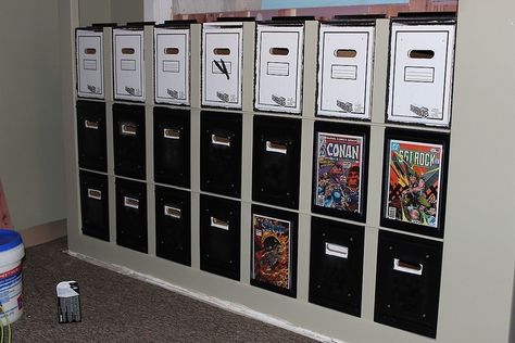 Building a Comic Book Cabinet in my my Cave | CBCS Comics | Page 2 Comic Book Shelves, Comic Book Storage Ideas, Comic Book Cabinet Storage, Comic Book Cabinet, Comic Book Boards For Fabric Storage, Comic Book Organization, Comic Book Drawer, Comic Book Rooms, Comic Book Box Storage