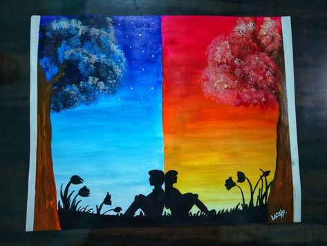 Couple acrylic painting Fall Couples Painting, Pair Canvas Painting Ideas, Cute Couple Painting Ideas Easy, Couple Acrylic Painting, Couples Paintings, Couples Painting Ideas, Couples Painting, Couples Canvas Painting, Couples Canvas