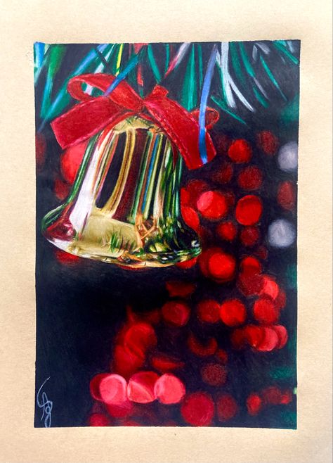 Art Christmas Realistic Drawings, Christmas Drawings Realistic, Christmas Colored Pencil Drawings, Christmas Drawing References, Christmas Day Drawing, Christmas Cartoon Drawings, Christmas Drawings Beautiful, Pencil Drawing Christmas, Christmas Bells Drawing