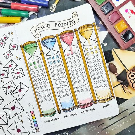 𝗔𝗻 𝗡𝗴𝘂𝘆𝗲𝗻//𝗦𝗼𝗖𝗮𝗹 🌴 on Instagram: "I'm very excited to feature this next page in my @archerandolive bujo this #wellnesswednesday, following the month's theme - Back to Hogwarts! ⚡️ Tracking health and well-being feels less like a chore this time around with a fun page like this! Which House do you think will come out ahead at the end of the month? Let me know below! ⬇️ . . . #archerandolive #archerandolivecommunity #journal #journaling #journalinspiration #journalcommunity #bulletjo Bujo Fun Pages, Fun Bujo Pages, Bujo Board Game Theme, Bujo Favorites Page, Bujo Monthly Themes, Fun Bujo Spreads, Bujo Reading Log, Dot Journal Page Ideas, Declutter Journal