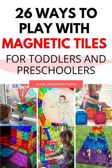 Keep your toddler and preschoolers busy and learning with these 26 play ideas, activities and games with magnetic tiles!  #toddleractivities #giftideas #toddlers #birthdaygifts Magnet Tile Activities For Preschool, Magnatile Activities For Toddlers, Magnet Tile Activities, Magtiles Ideas, Preschool Magnet Activities, Magnet Activities For Preschool, Magnatile Activities, Magna Tiles Ideas For Kids, Magnetic Tiles Ideas For Kids